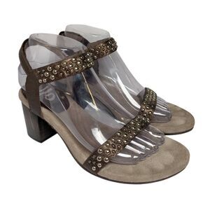 Calleen Cordero Studded Bronze Leather Strappy Sandal Block Heels Womens 8